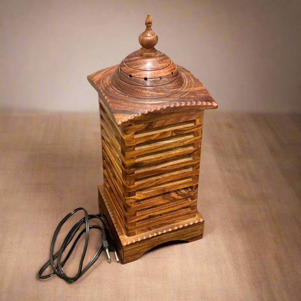 Handcrafted Carved Vintage Wooden Lamp