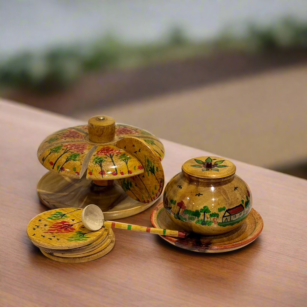 Handcrafted Wooden Tea Mat Set
