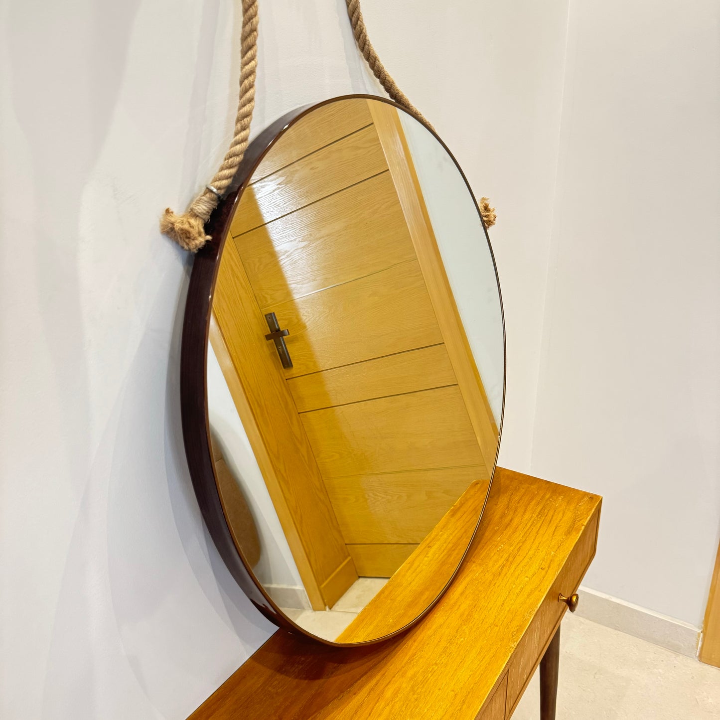 Round Wooden Mirror With Rope