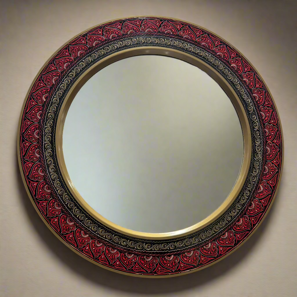 Round Wooden Mirror With Naqshi Art