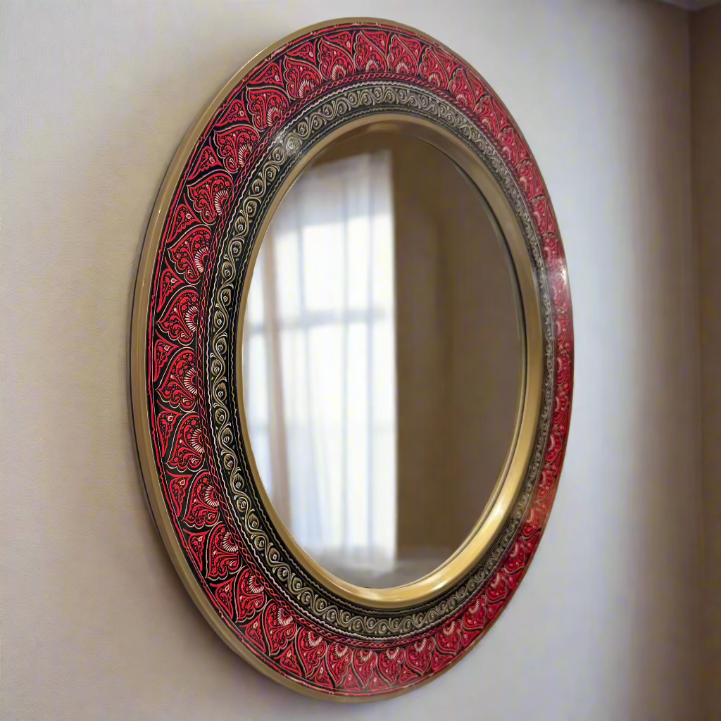 Round Wooden Mirror With Naqshi Art