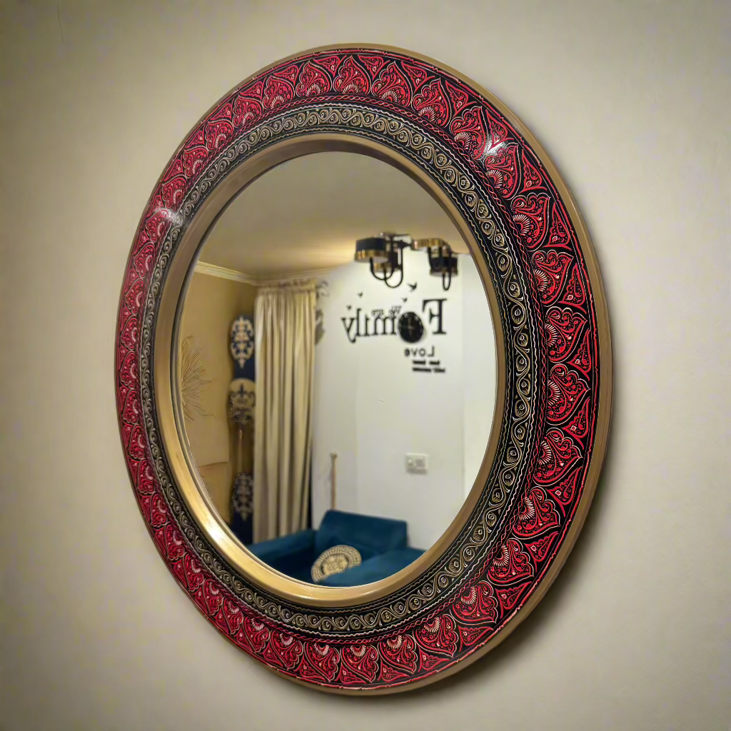 Round Wooden Mirror With Naqshi Art