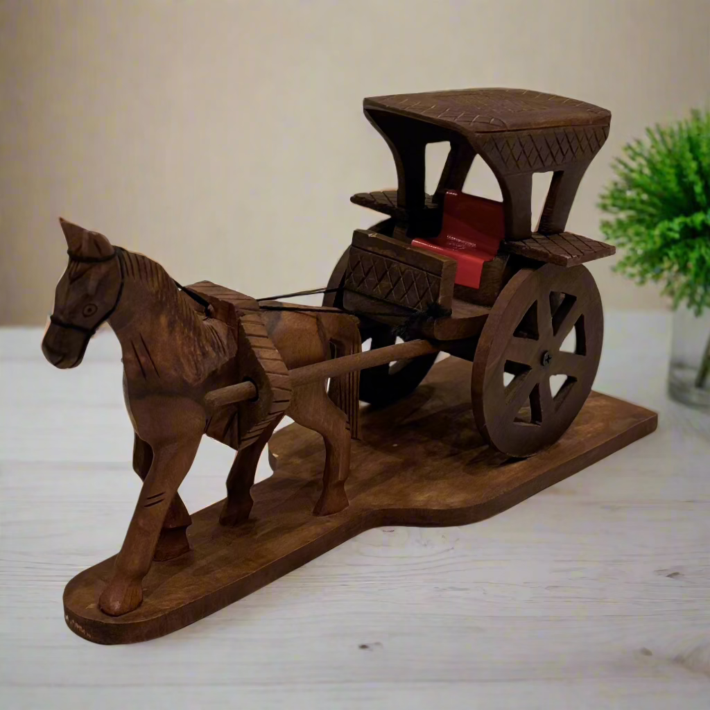 Handcrafted Wooden Horse with Cart