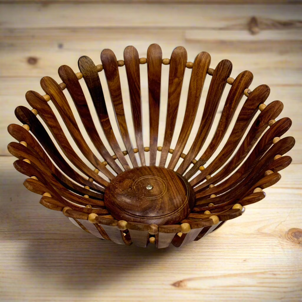 Handcrafted Sunburst Wooden Fruit Bowls