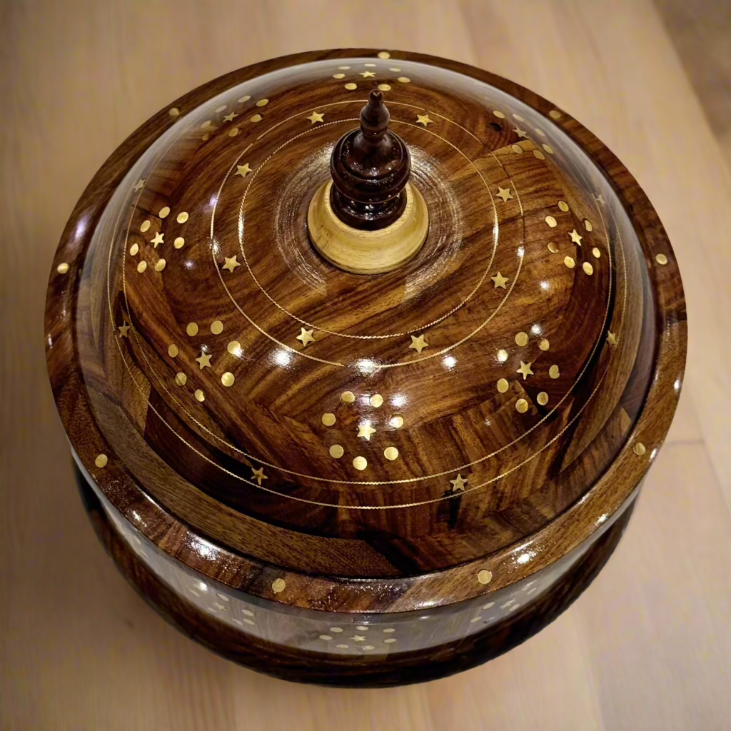Handcrafted Wooden Hot Pot With Brass Work