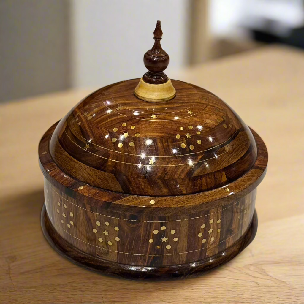 Handcrafted Wooden Hot Pot With Brass Work