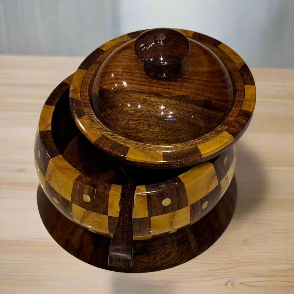 Handcrafted Wooden Sugar Pot (Chequered Design)