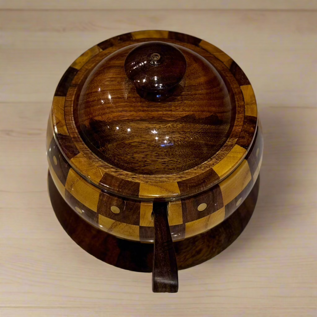 Handcrafted Wooden Sugar Pot (Chequered Design)
