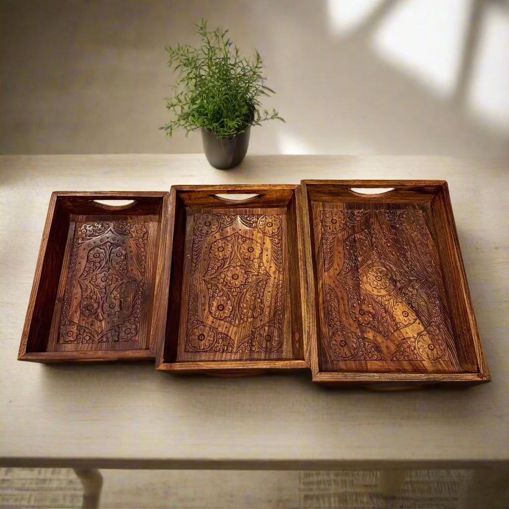 Handcrafted Wooden Tray Set