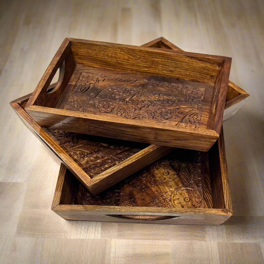 Handcrafted Wooden Tray Set
