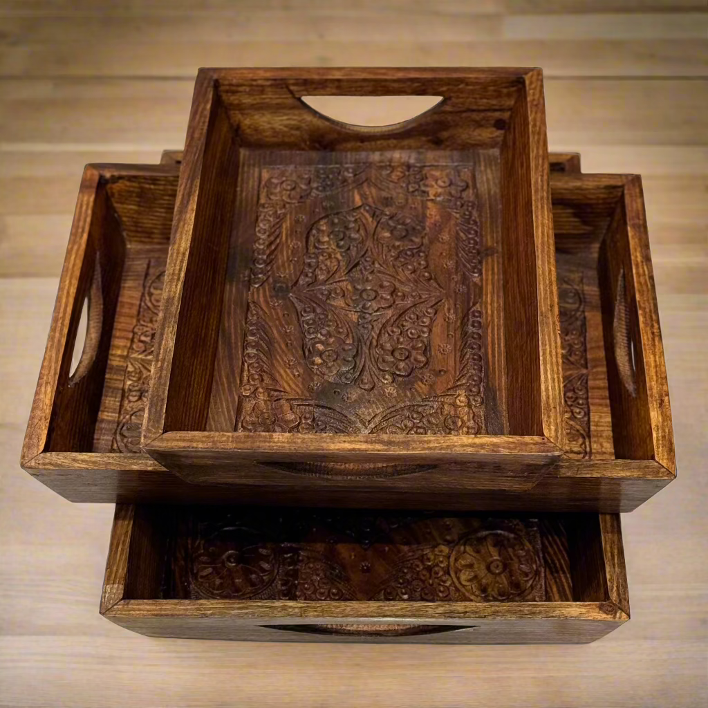 Handcrafted Wooden Tray Set