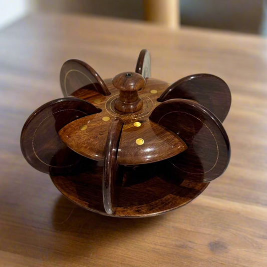 Handcrafted Wooden Tea Mat Set (Brass Work)
