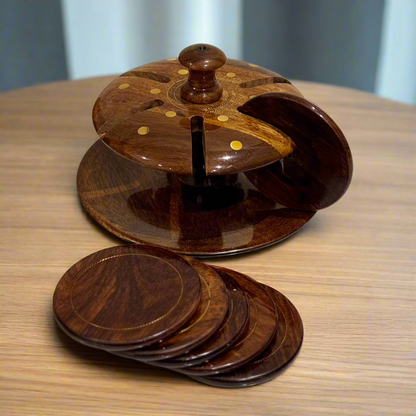 Handcrafted Wooden Tea Mat Set (Brass Work)