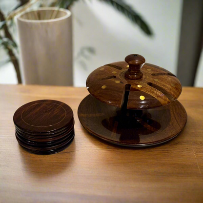 Handcrafted Wooden Tea Mat Set (Brass Work)