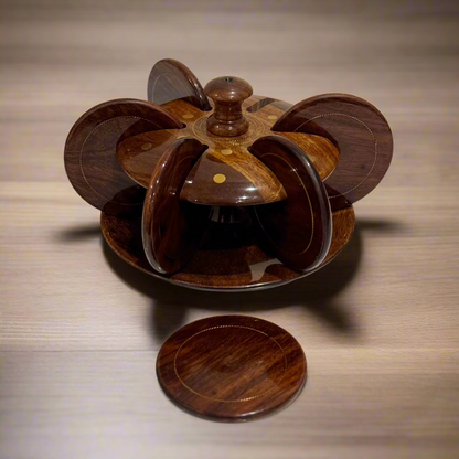 Handcrafted Wooden Tea Mat Set (Brass Work)