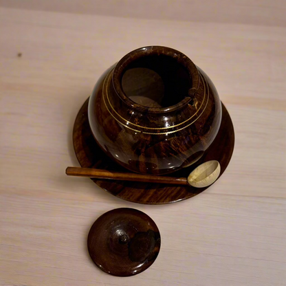 Handcrafted Wooden Sugar Pot (Brass Work)