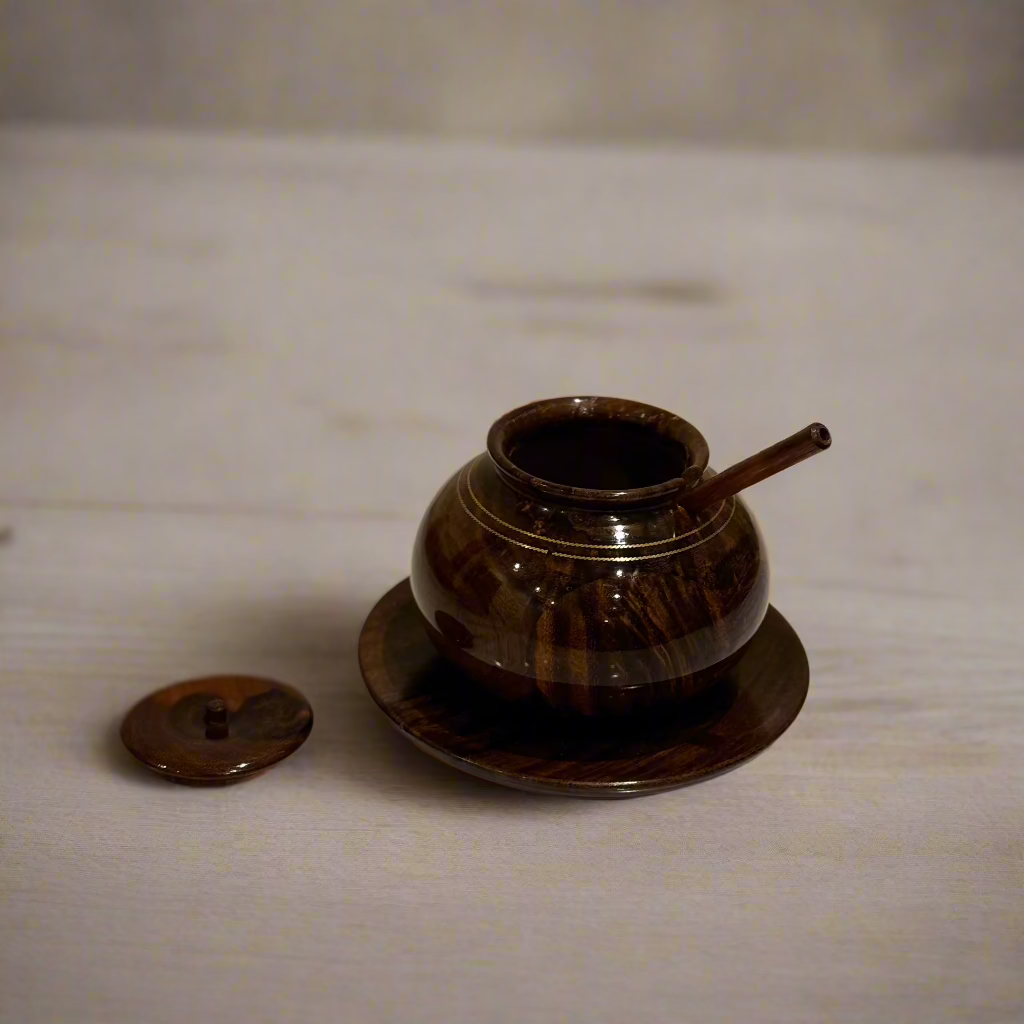 Handcrafted Wooden Sugar Pot (Brass Work)
