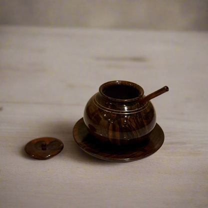 Handcrafted Wooden Sugar Pot (Brass Work)