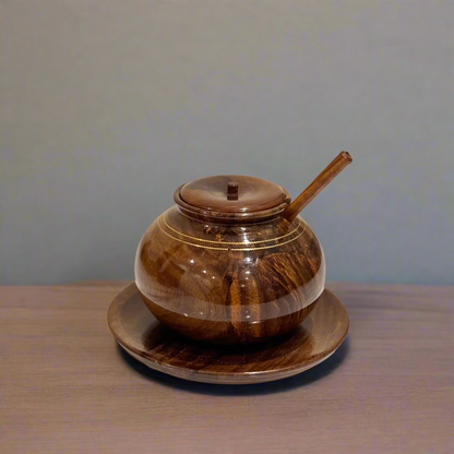 Handcrafted Wooden Sugar Pot (Brass Work)