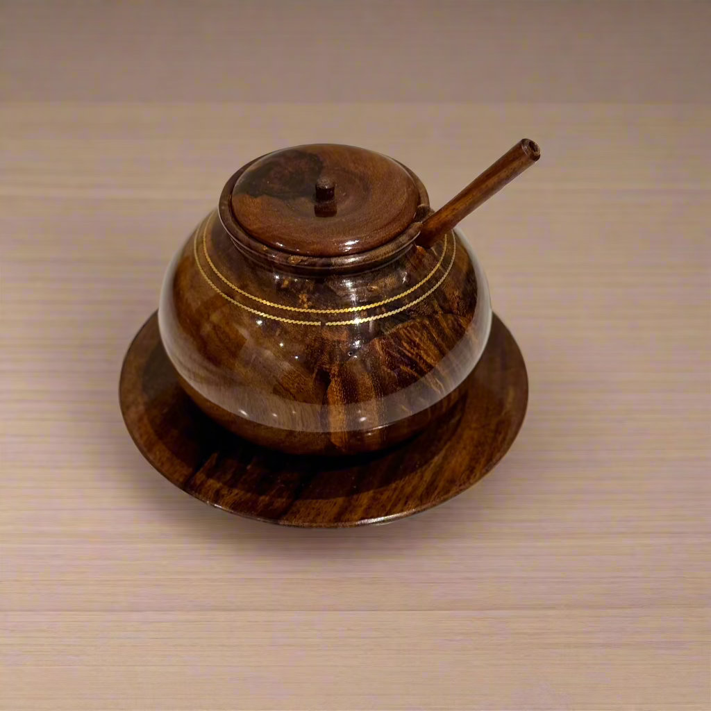 Handcrafted Wooden Sugar Pot (Brass Work)
