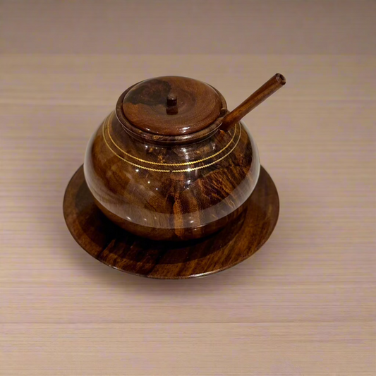 Handcrafted Wooden Sugar Pot (Brass Work)