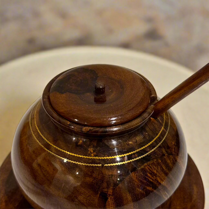 Handcrafted Wooden Sugar Pot (Brass Work)