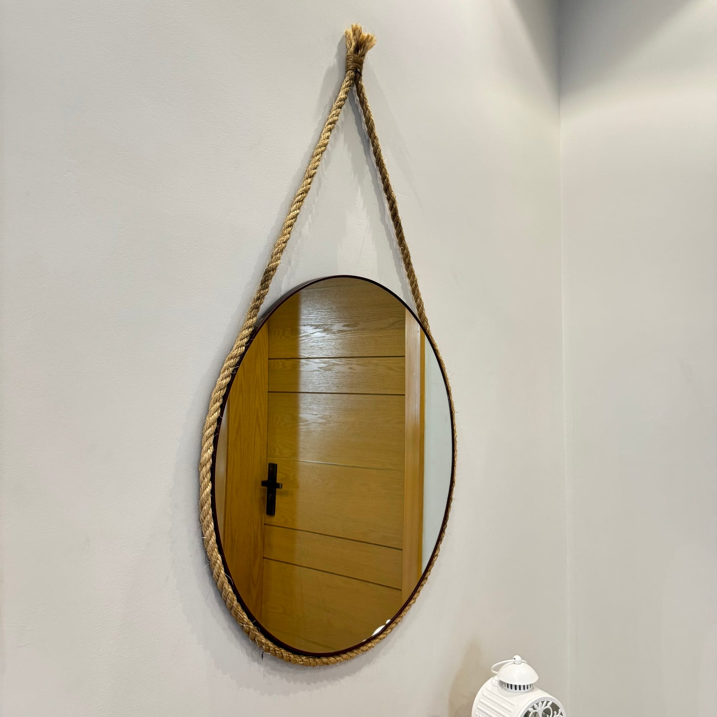 Round Wooden Mirror With Border Rope