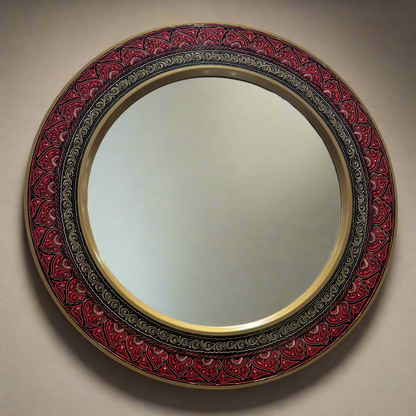 Round Wooden Mirror With Naqshi Art