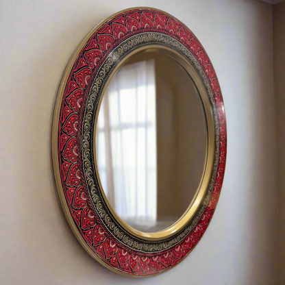Round Wooden Mirror With Naqshi Art