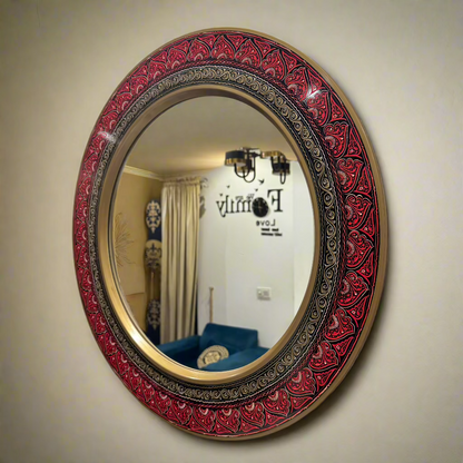 Round Wooden Mirror With Naqshi Art