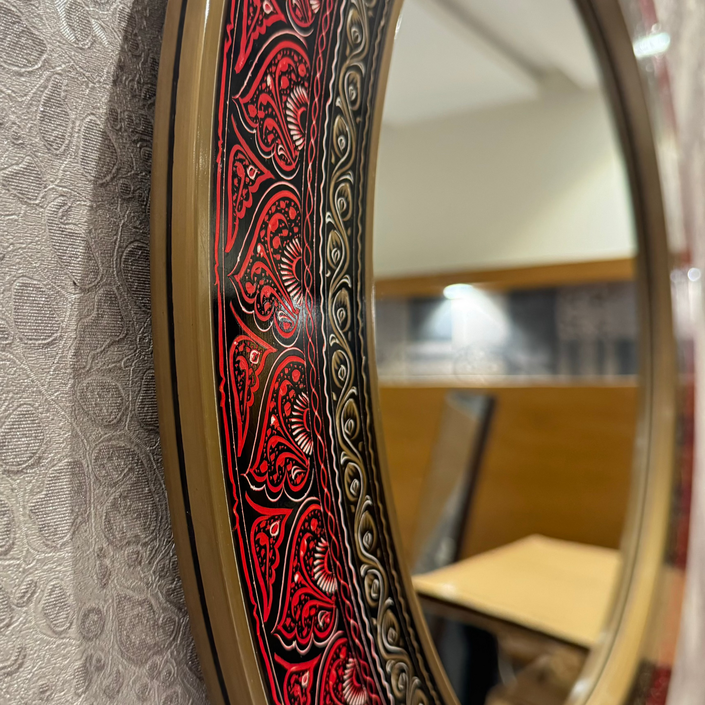 Round Wooden Mirror With Naqshi Art