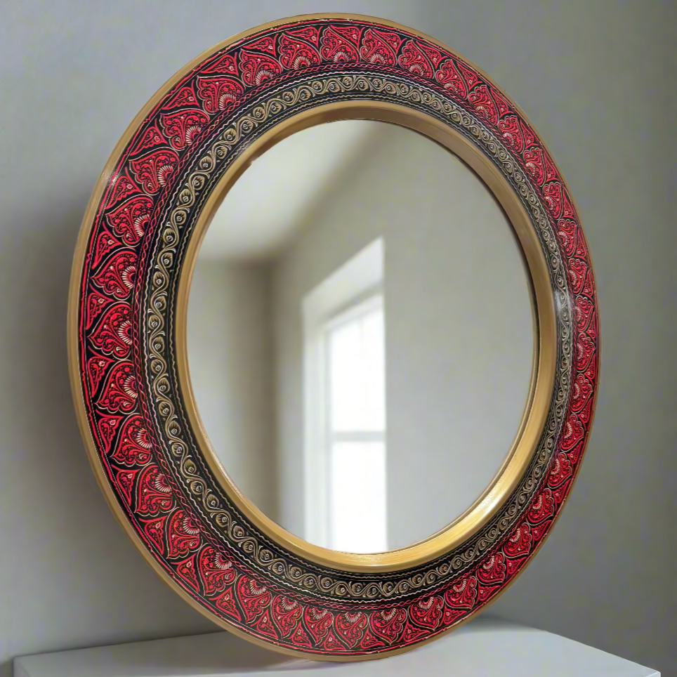 Round Wooden Mirror With Naqshi Art