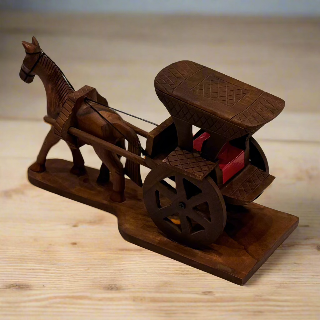 Handcrafted Wooden Horse with Cart
