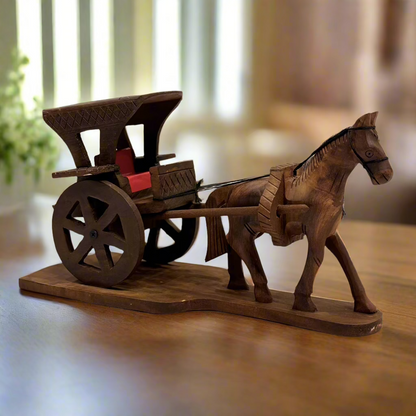 Handcrafted Wooden Horse with Cart