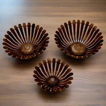 Handcrafted Sunburst Wooden Fruit Bowls