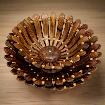 Handcrafted Sunburst Wooden Fruit Bowls