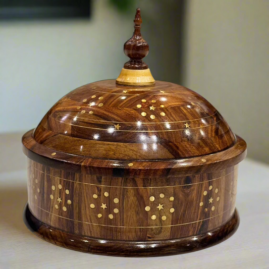 Handcrafted Wooden Hot Pot With Brass Work