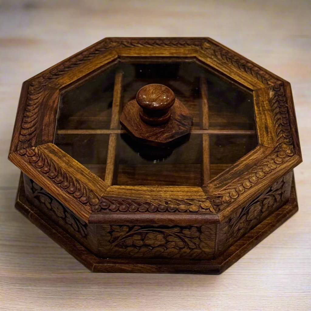 Handcrafted Octagonal Wooden Spice Box