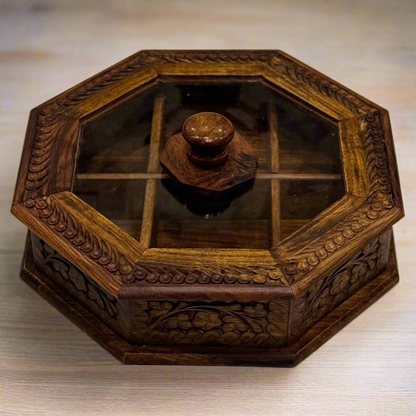 Handcrafted Octagonal Wooden Spice Box