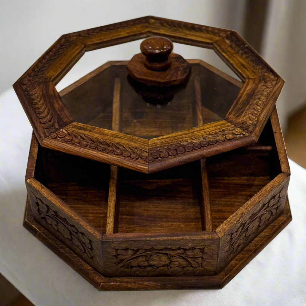 Handcrafted Octagonal Wooden Spice Box