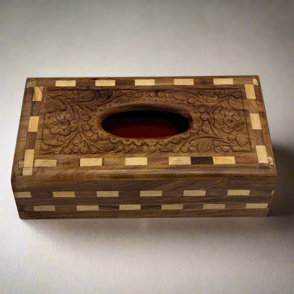 Handcrafted Wooden Tissue Box (Chequered Design)
