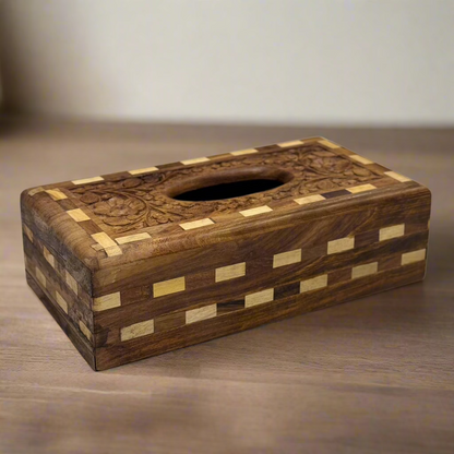Handcrafted Wooden Tissue Box (Chequered Design)