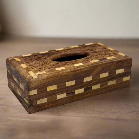 Handcrafted Wooden Tissue Box (Chequered Design)
