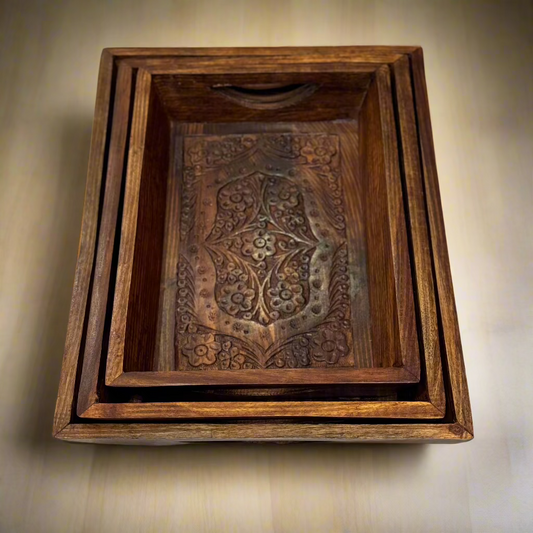 Handcrafted Wooden Tray Set