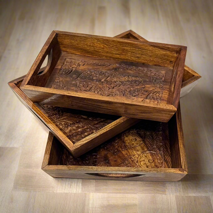 Handcrafted Wooden Tray Set