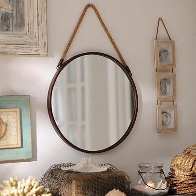 Round Wooden Mirror With Rope