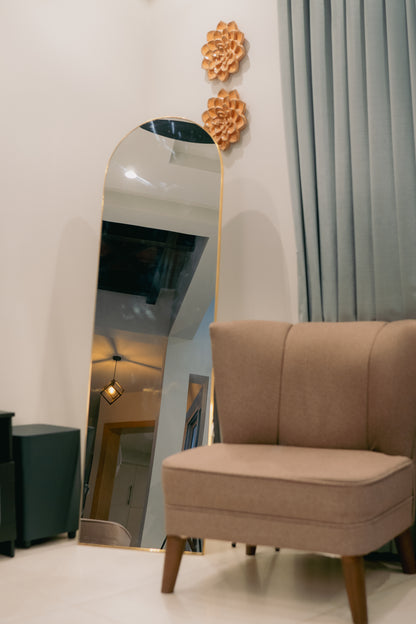 Pine Wood Arched Mirror | Wooden Mirror With Stand