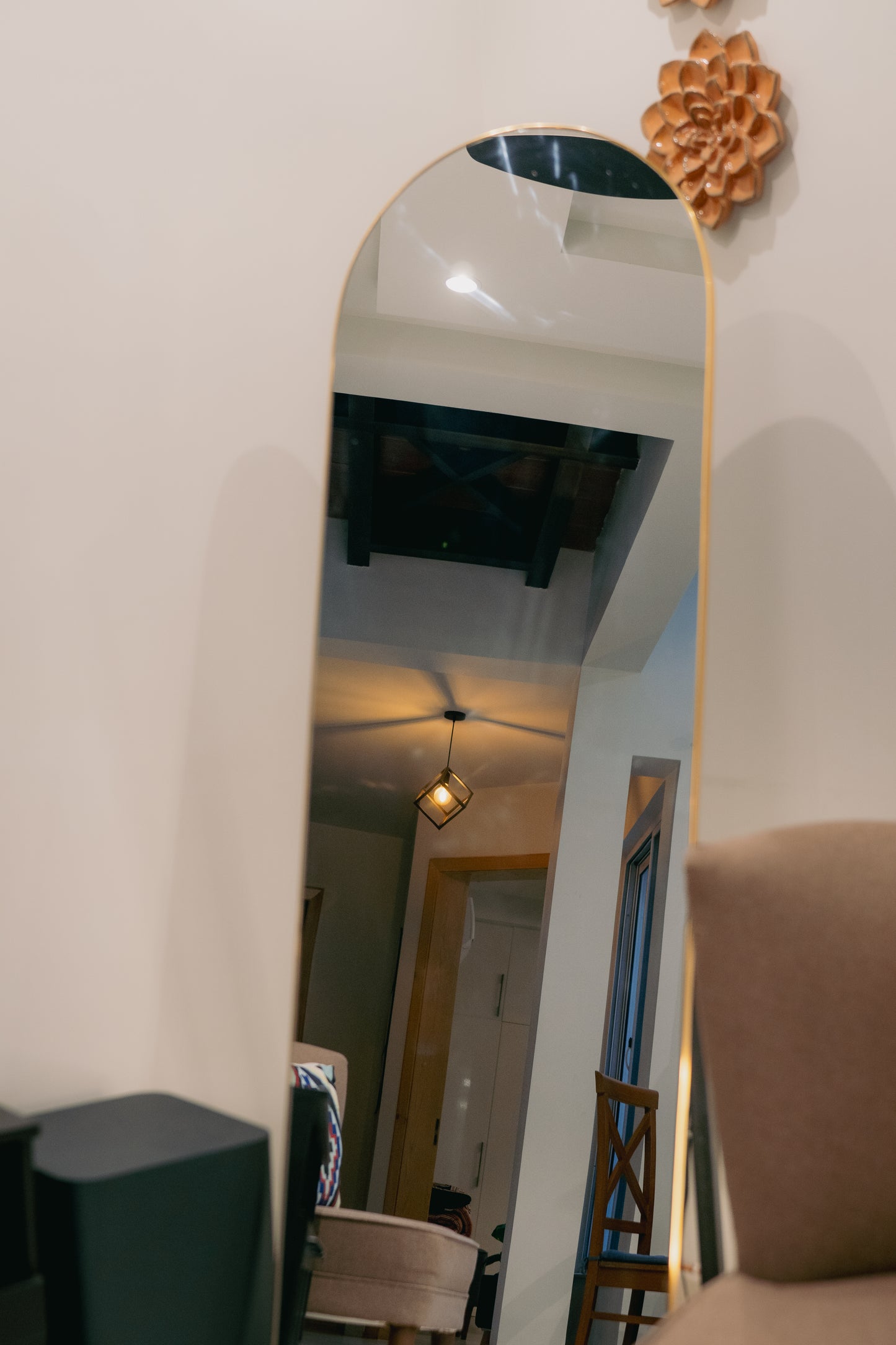 Pine Wood Arched Mirror | Wooden Mirror With Stand